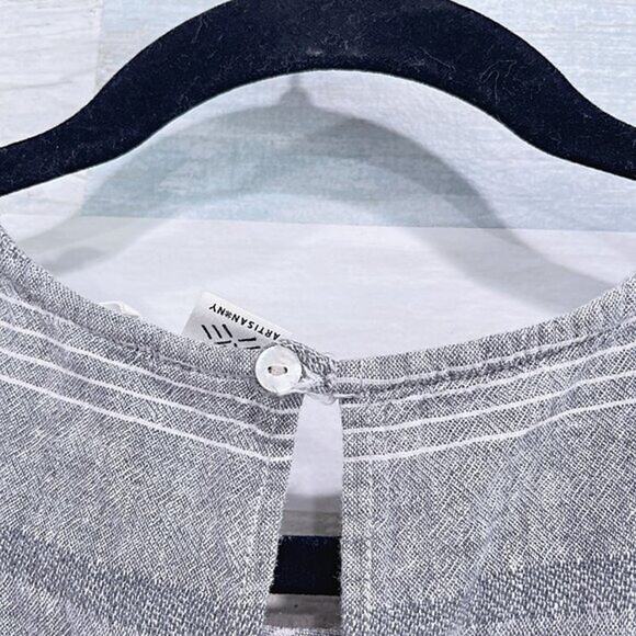 ARTISAN NY Linen Striped Tank Dress Gray Sleeveless Womens 4 - Picture 4 of 7